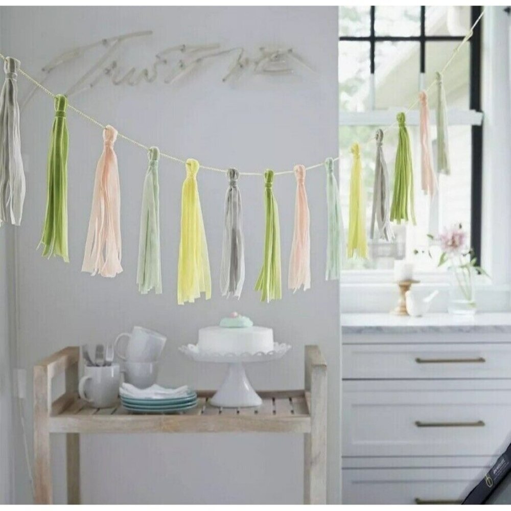Threshold Tassel Garland Pastel Yellow Gray Green Pink  60” x 8”